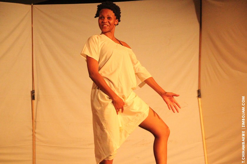 Nyari in action in the one woman play, FACES. PIC: T. CHIHAMBAKWE ZIMBOJAM.COM